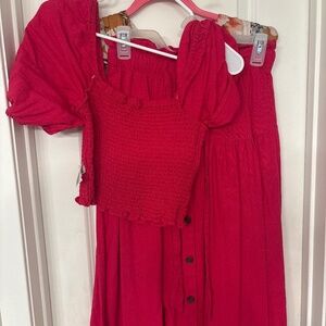 Pink shirt and midi skirt set